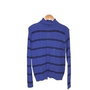 Dress Barn Blue & Black Striped Ribbed Turtleneck - XL